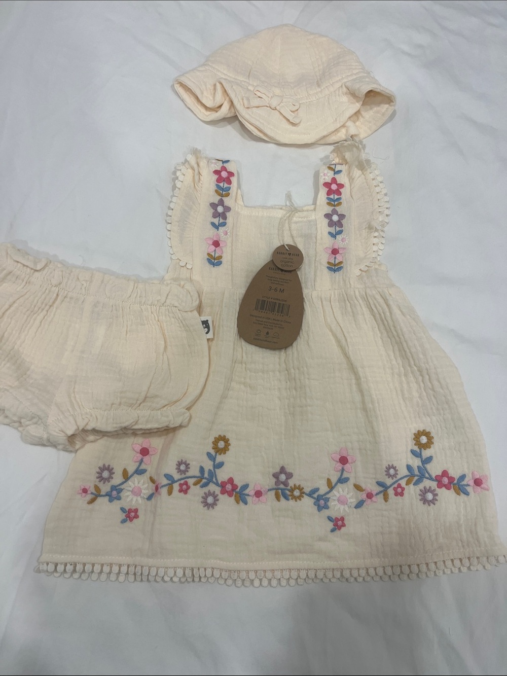 Rabbit & Bear Cream Embroidered Girls' Casual Dress Set